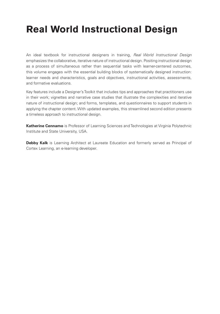 Preview page 2 of Real World Instructional Design An Iterative Approach to Designing Learning Experiences 2nd Edition By Katherine S. Cenn