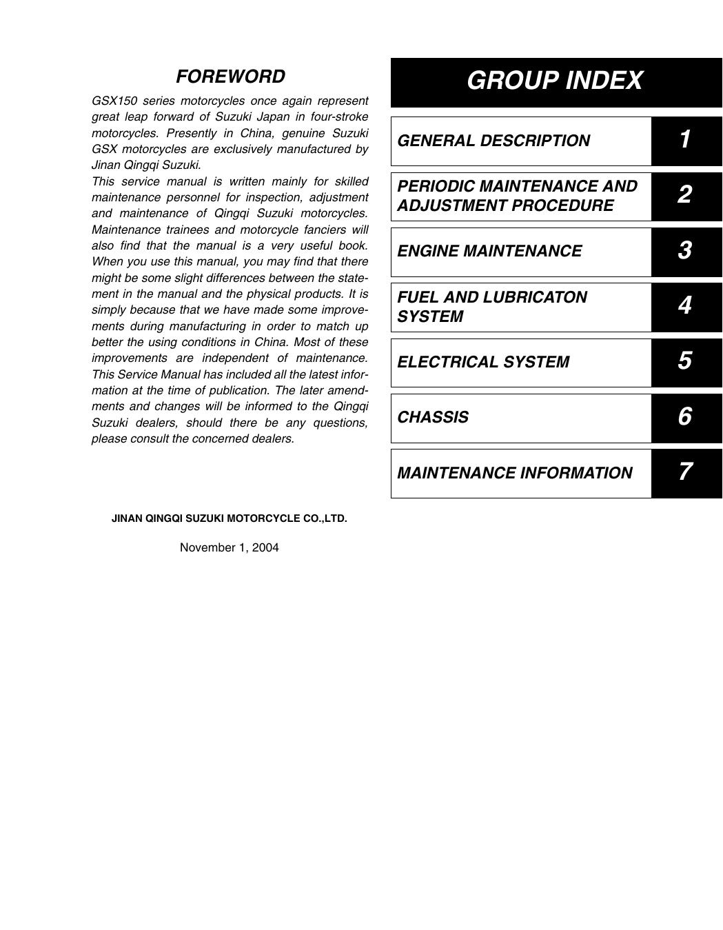 Preview page 3 of Suzuki GSX150 workshop service manual