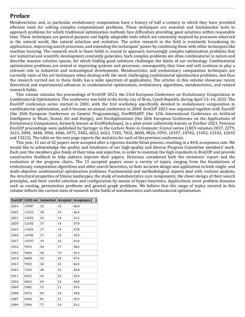 Preview page 6 of Evolutionary Computation in Combinatorial Optimization 23rd Edition Kindle Edition By Leslie Pérez Cáceres , Thomas Stüt
