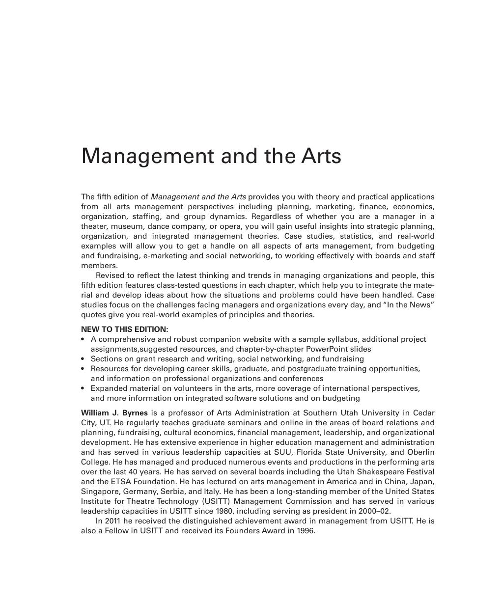 Preview page 2 of Management and the Arts 5th Edition By William Byrnes