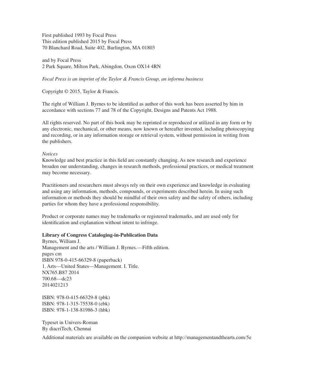 Preview page 5 of Management and the Arts 5th Edition By William Byrnes
