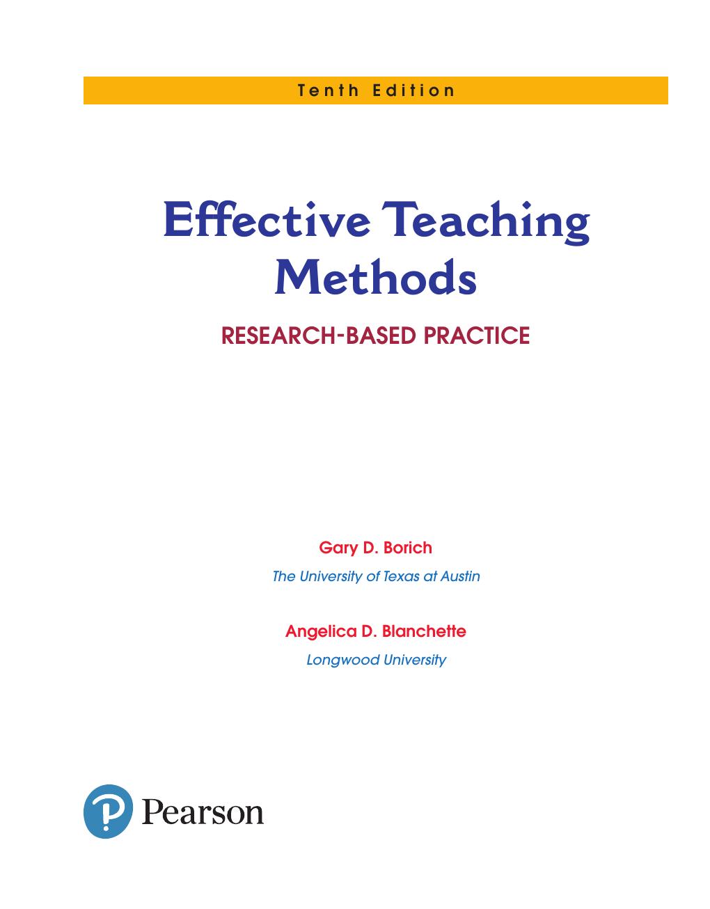 Preview page 2 of Effective Teaching Methods Research-Based Practice 10th Edition By Gary Borich, Angelica Blanchette