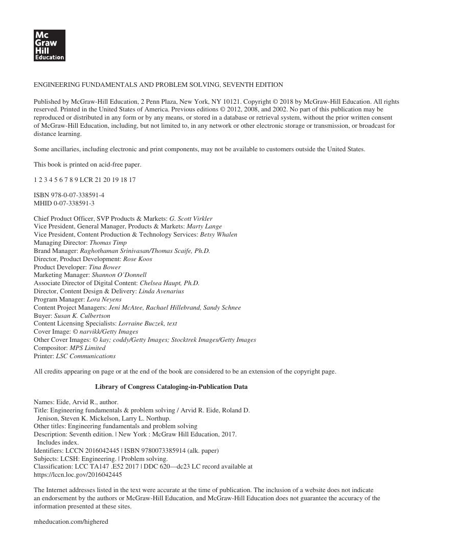 Preview page 3 of Engineering Fundamentals and Problem Solving 7th Edition By Arvid Eide, Roland Jenison, Larry Northup, Steven Mickelson