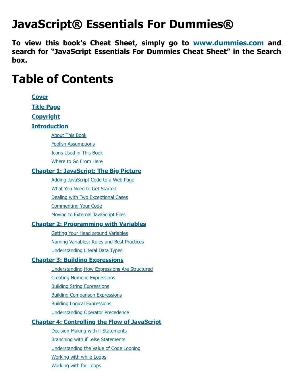 Preview page 2 of JavaScript Essentials For Dummies 1st Edition By Paul McFedries