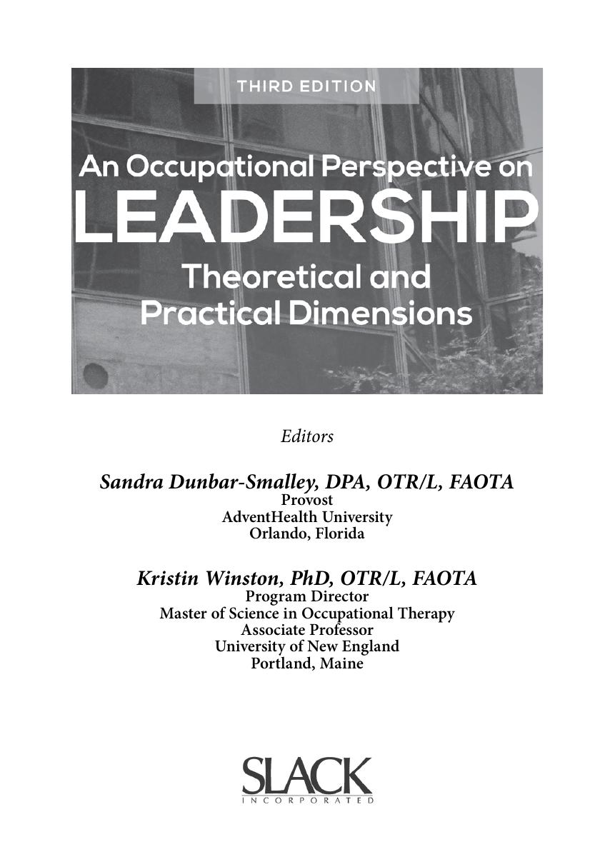 Preview page 3 of An Occupational Perspective on Leadership Theoretical and Practical Dimensions 3rd Edition By Sandra DunbarSmalley, Kris