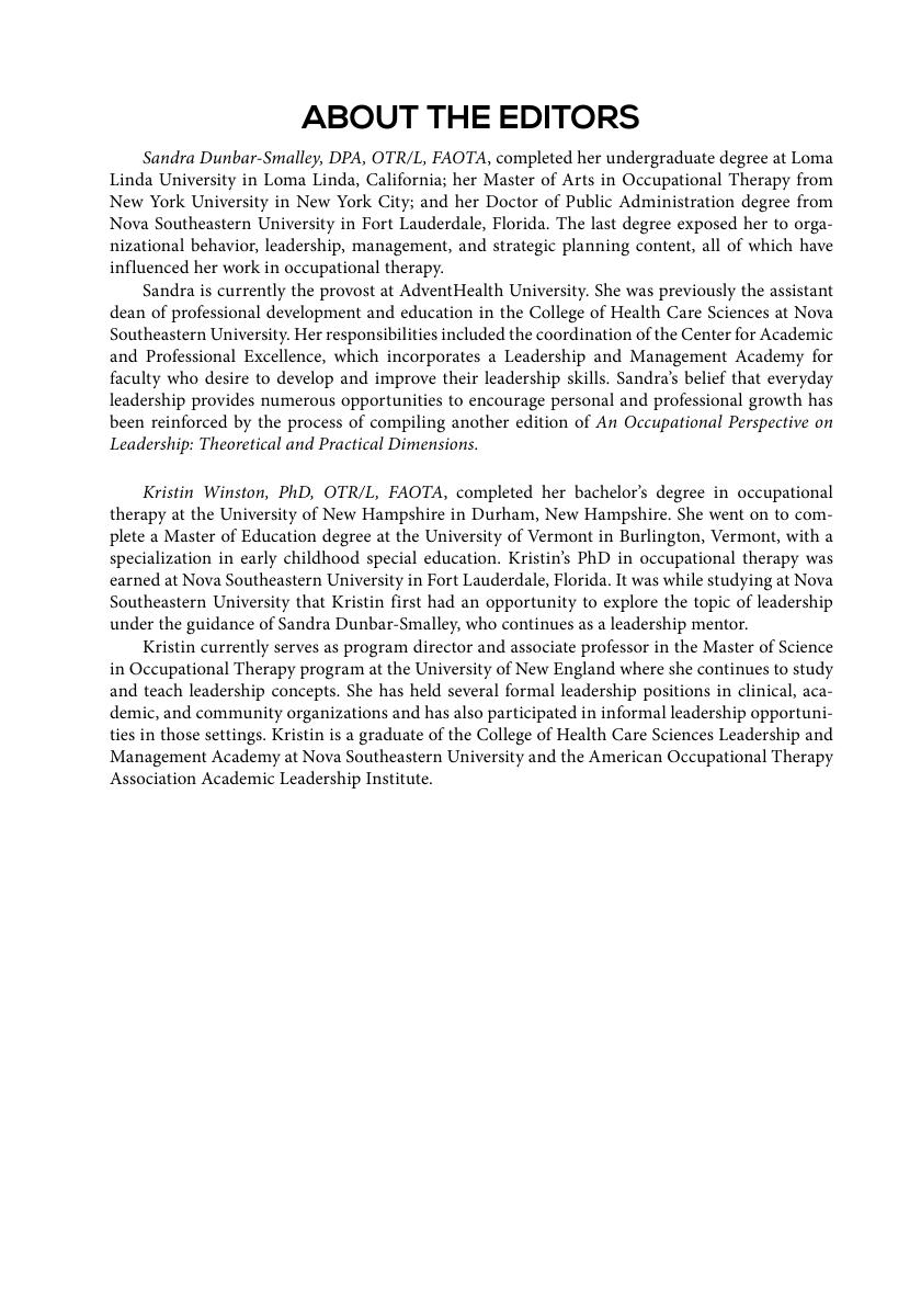 Preview page 8 of An Occupational Perspective on Leadership Theoretical and Practical Dimensions 3rd Edition By Sandra DunbarSmalley, Kris