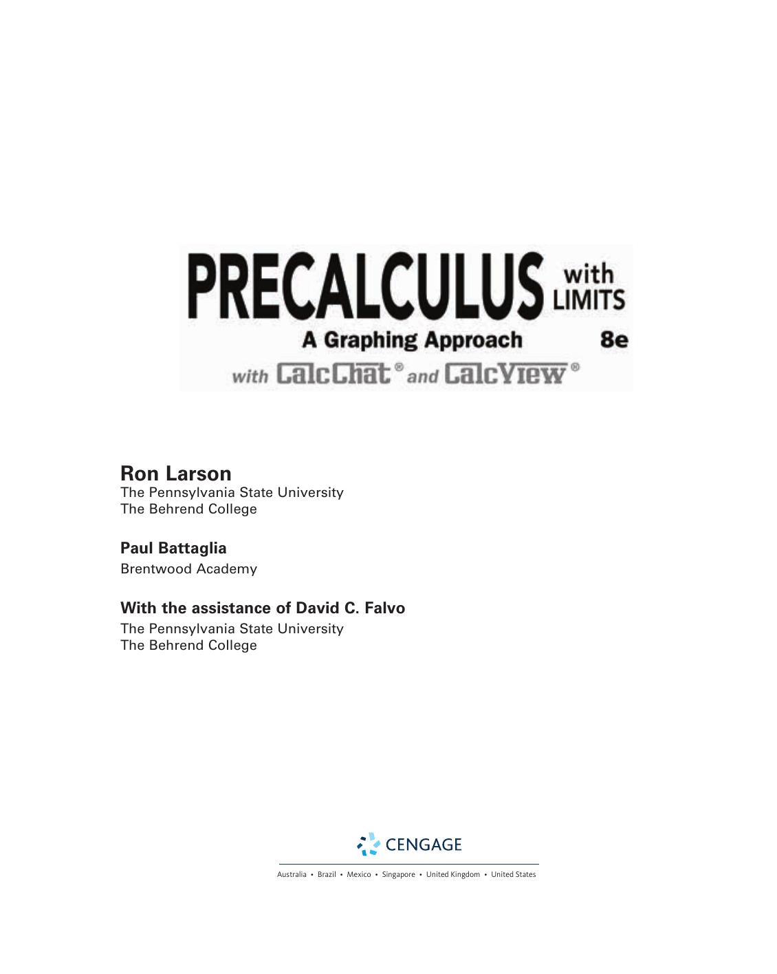 Preview page 5 of Precalculus with Limits A Graphing Approach 8th Edition By Ron Larson, Paul Battaglia
