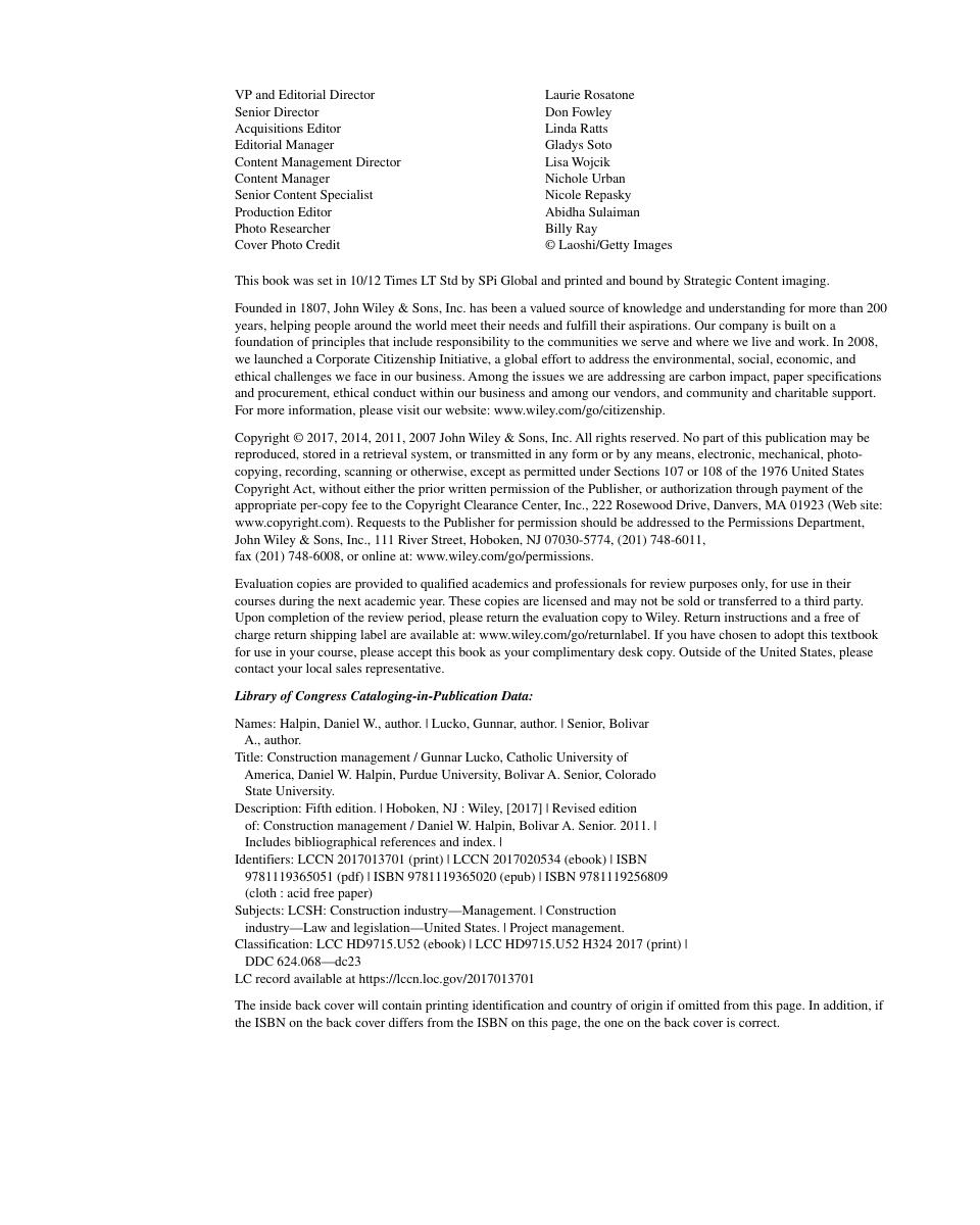 Preview page 4 of Construction Management 5th Edition By Daniel W. Halpin, Bolivar A. Senior