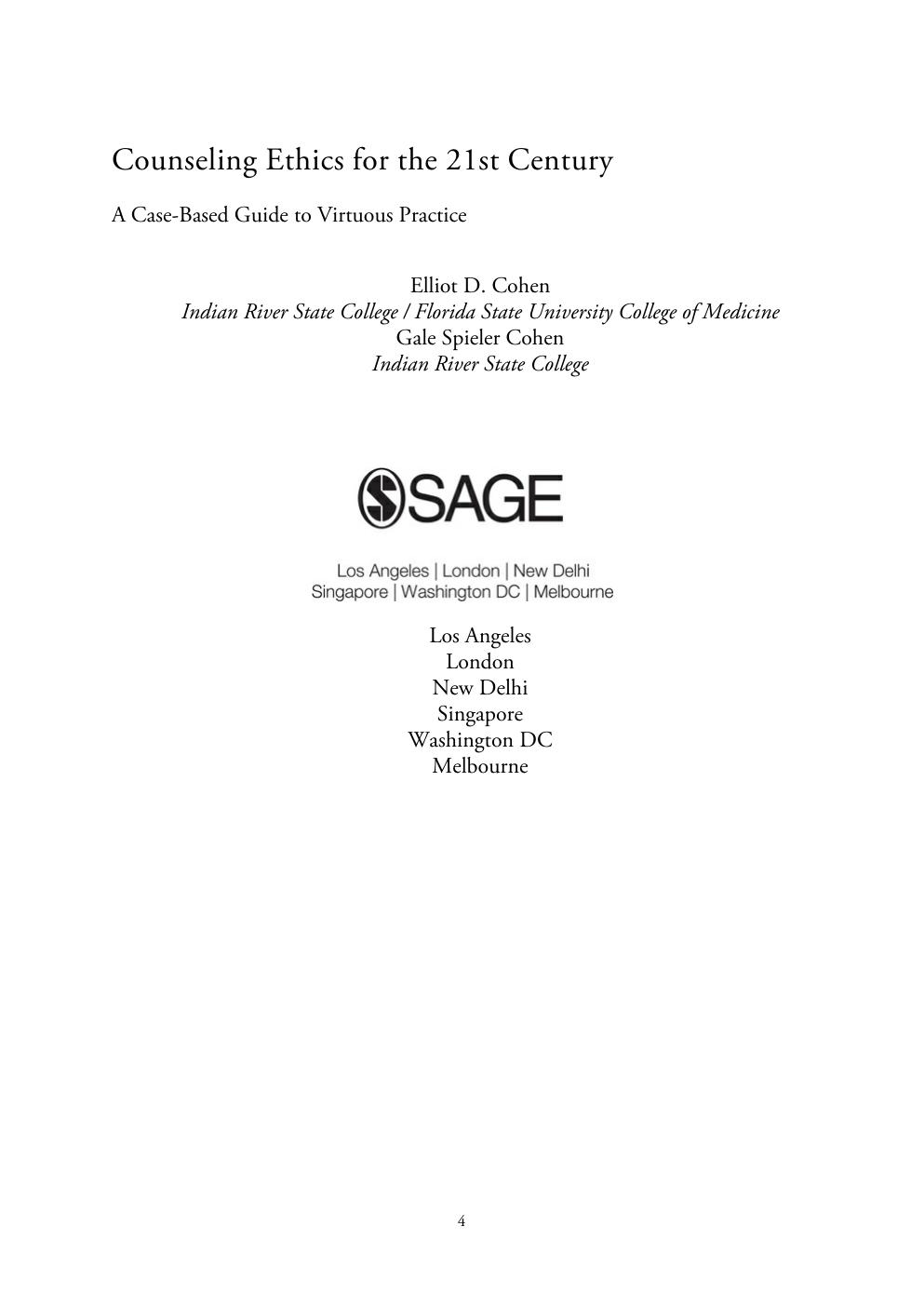 Preview page 4 of Counseling Ethics for the 21st Century A Case-Based Guide to Virtuous Practice By Elliot D Cohen