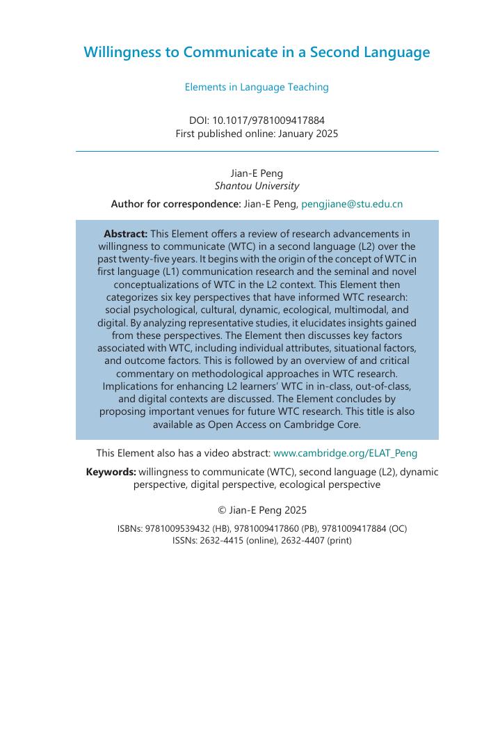 Preview page 5 of eBook Willingness to Communicate in a Second Language 1st Edition By Jian E Peng