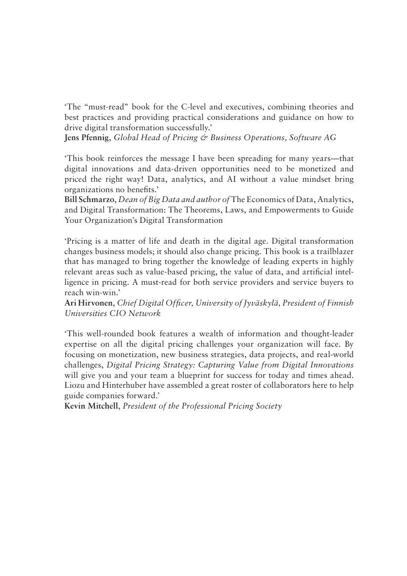 Preview page 2 of Digital Pricing Strategy Capturing Value from Digital Innovations 1st Edition By Stephan Liozu, Andreas Hinterhuber