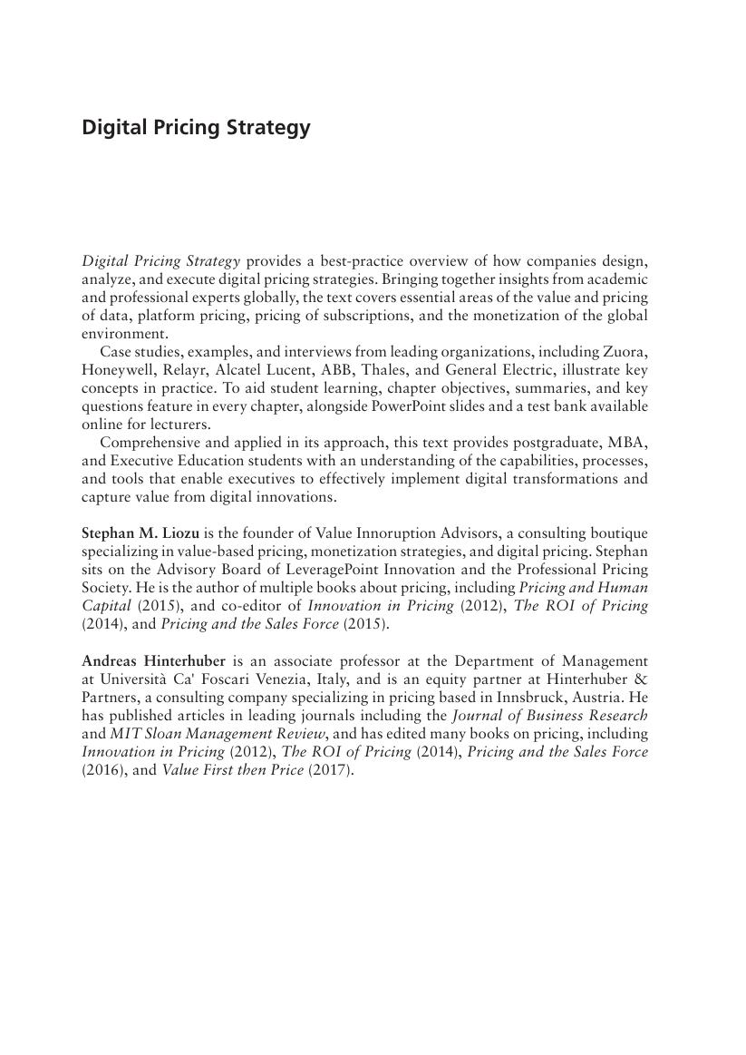 Preview page 4 of Digital Pricing Strategy Capturing Value from Digital Innovations 1st Edition By Stephan Liozu, Andreas Hinterhuber