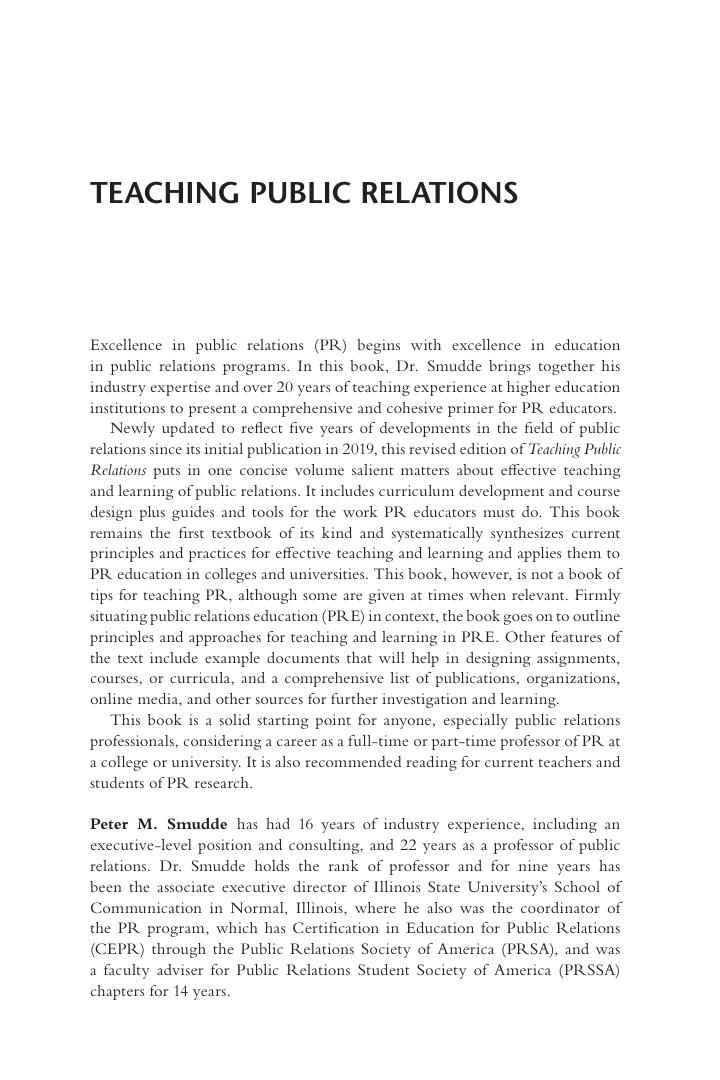Preview page 4 of Teaching Public Relations Principles and Practices for Effective Learning By Peter M. Smudde