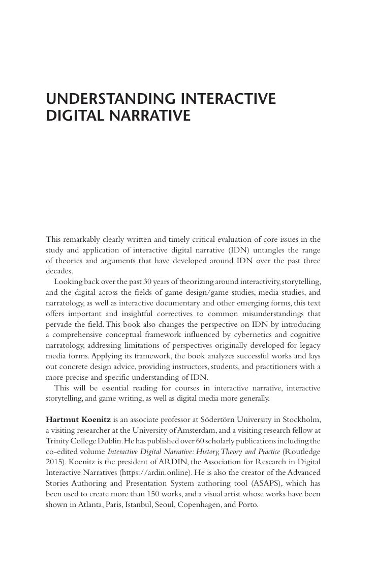 Preview page 2 of Understanding Interactive Digital Narrative Immersive Expressions for a Complex Time 1st Edition By Hartmut Koenitz