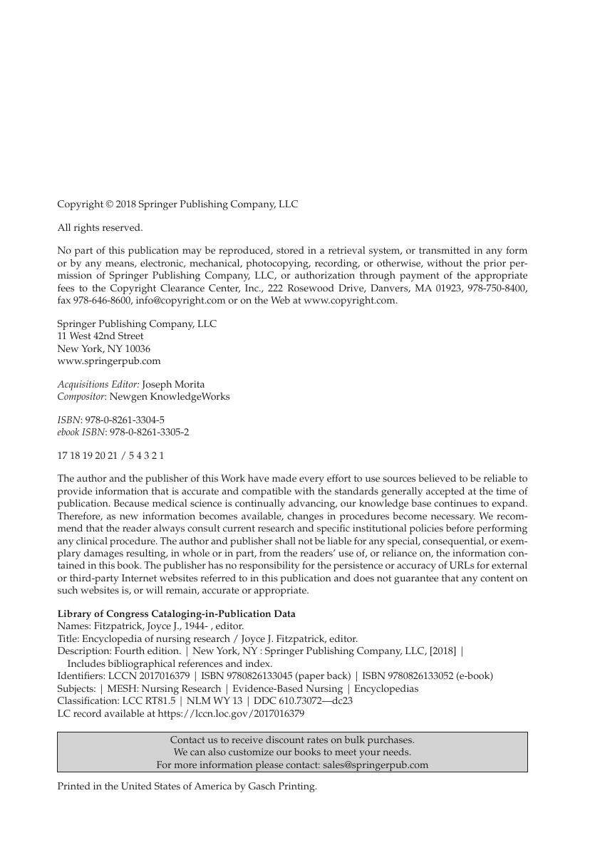 Preview page 5 of Encyclopedia of nursing research 4th Edition By Joyce J. Fitzpatrick