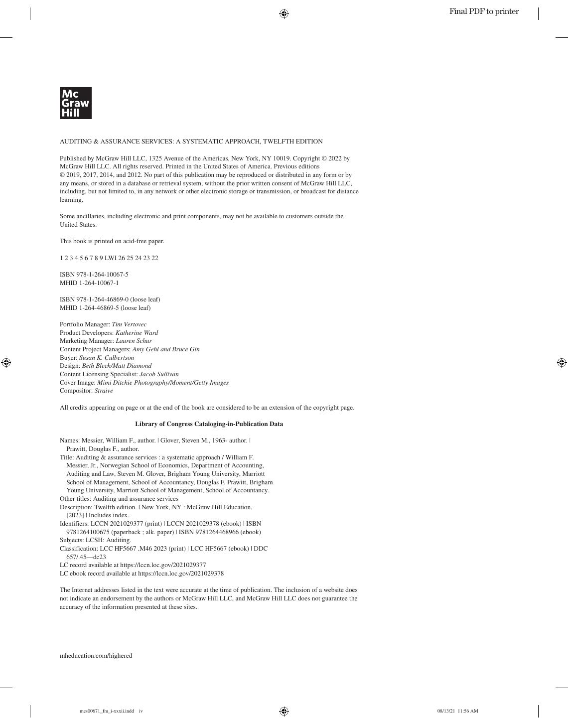 Preview page 5 of Auditing & Assurance Services A Systematic Approach 12th Edition By William Messier, Steven Glover, Douglas Prawitt eBoo