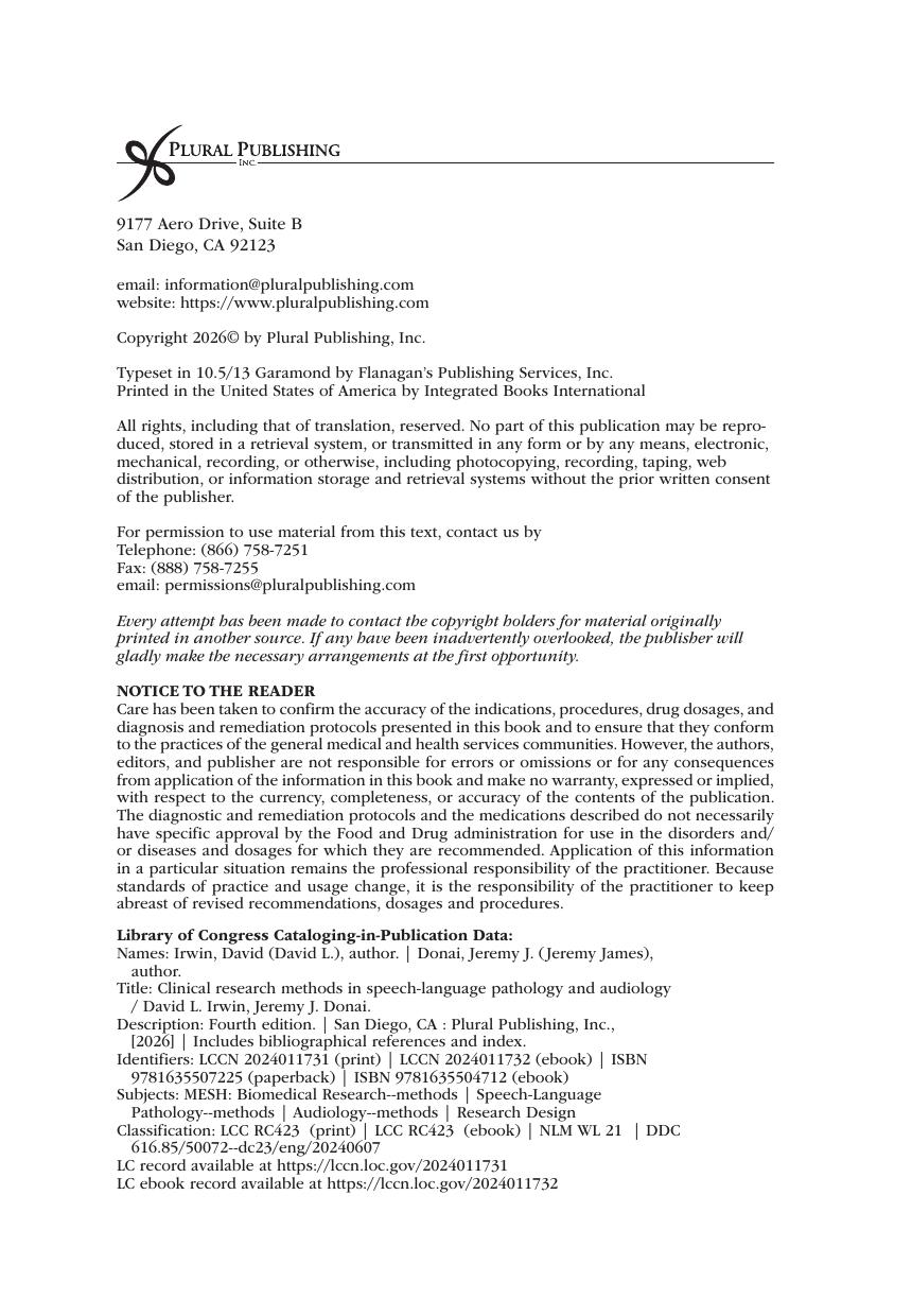 Preview page 4 of Clinical Research Methods in Speech-Language Pathology and Audiology 4th Edition By David Irwin, Jeremy Donai ISBN: 9781