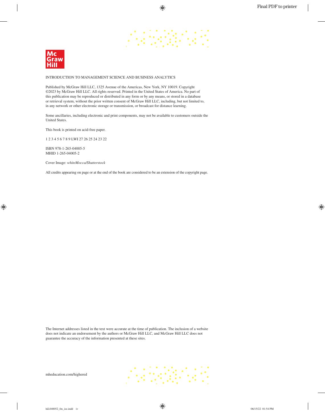 Preview page 5 of Introduction to Management Science A Modeling and Case Studies Approach with Spreadsheets 7th Edition By Frederick Hilli