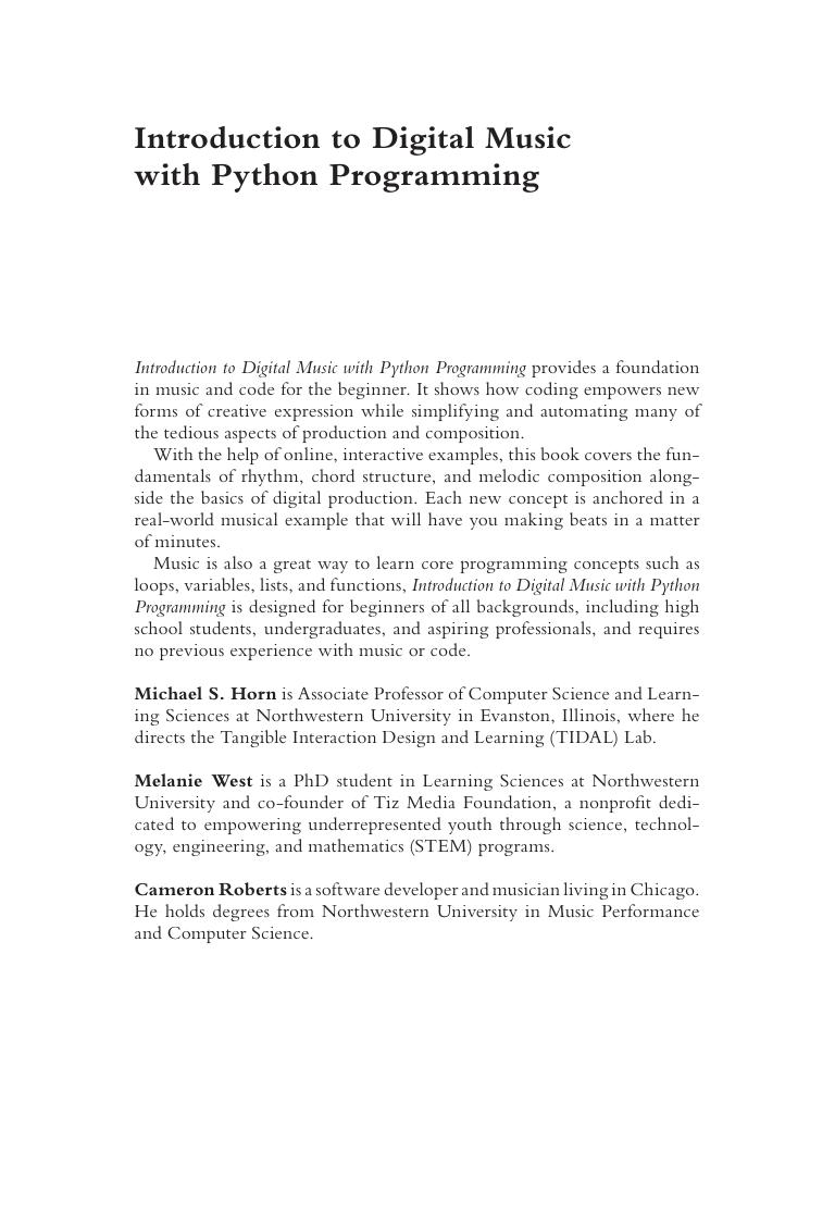 Preview page 2 of Introduction to Digital Music with Python Programming Learning Music with Code By Michael Horn, Melanie West, Cameron Ro