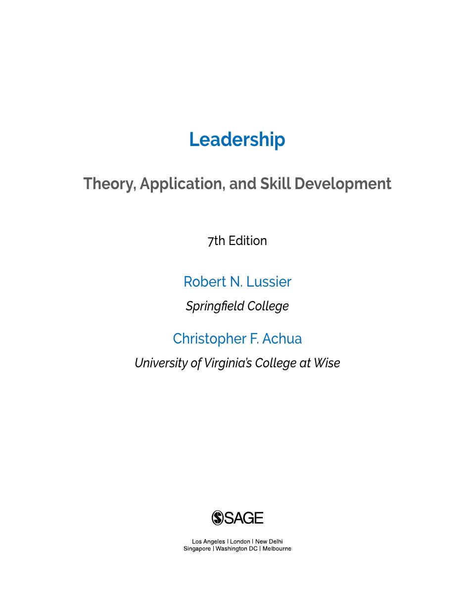 Preview page 3 of Leadership Theory Application & Skill Development 7th Edition By Robert Lussier, Christopher Achua ISBN: 9781071870594