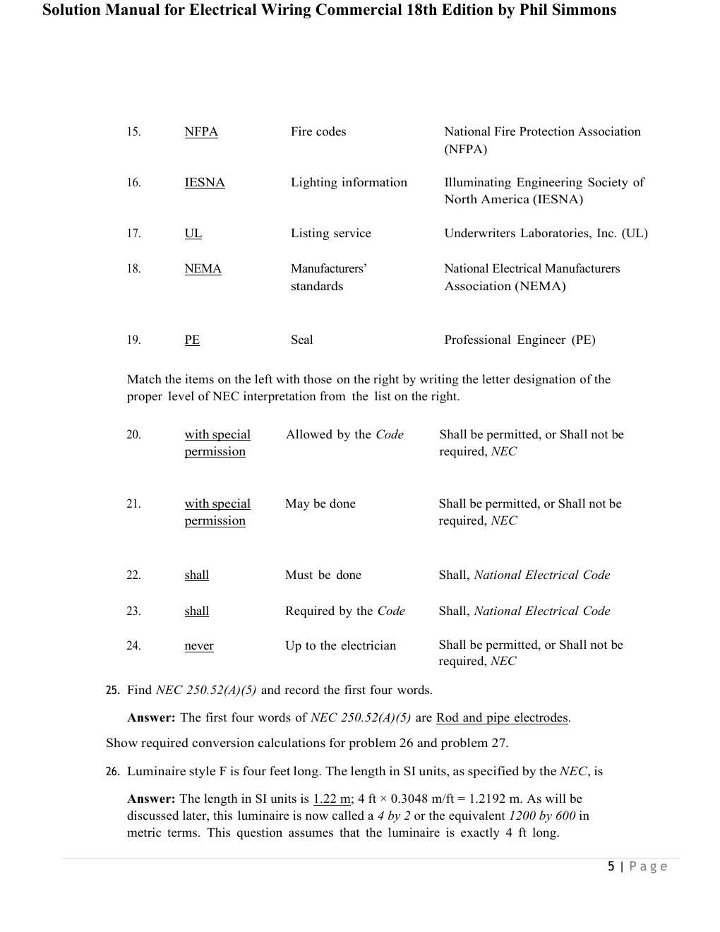 Preview page 5 of Complete Solution Manual for Electrical Wiring Commercial 18th Edition by Phil Simmons All Chapters Covered 1-22! ALREAD