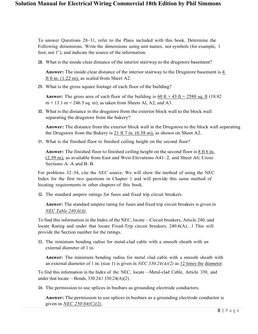 Preview page 8 of Complete Solution Manual for Electrical Wiring Commercial 18th Edition by Phil Simmons All Chapters Covered 1-22! ALREAD