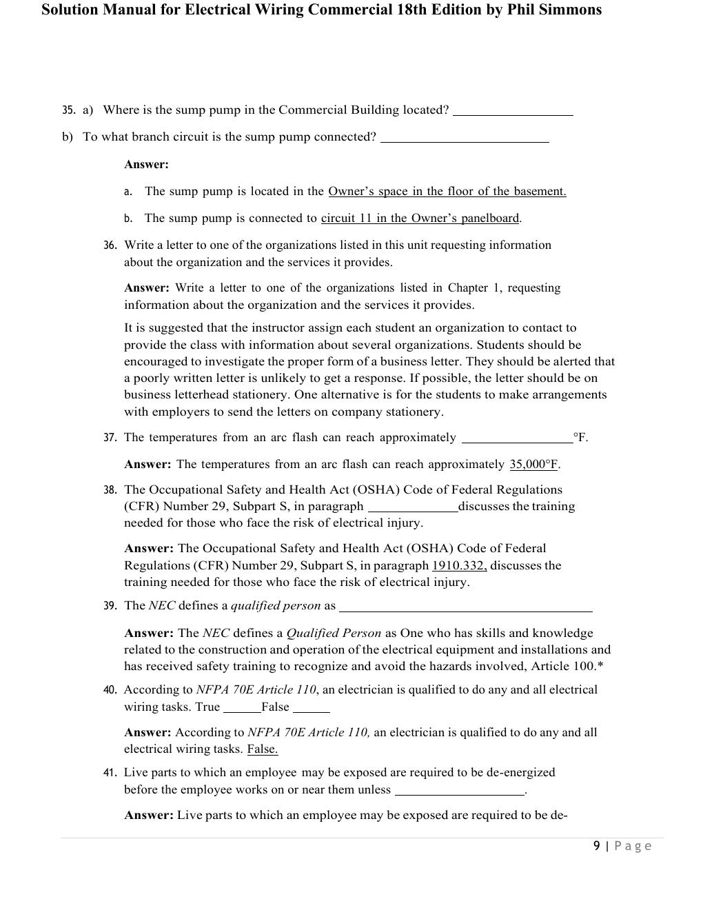 Preview page 9 of Complete Solution Manual for Electrical Wiring Commercial 18th Edition by Phil Simmons All Chapters Covered 1-22! ALREAD