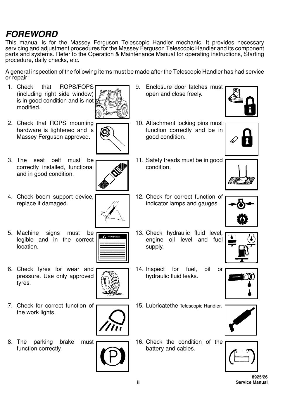 Preview page 3 of Massey Ferguson Telescopic Handler 8925 Service Manual