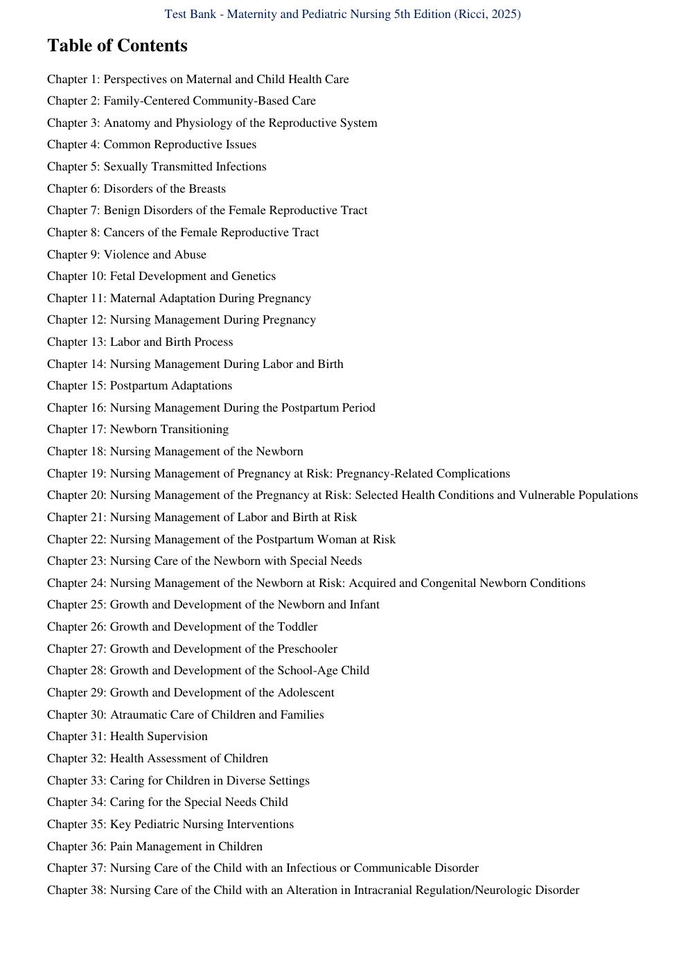 Preview page 2 of Test Bank for Maternity and Pediatric Nursing 5th Edition