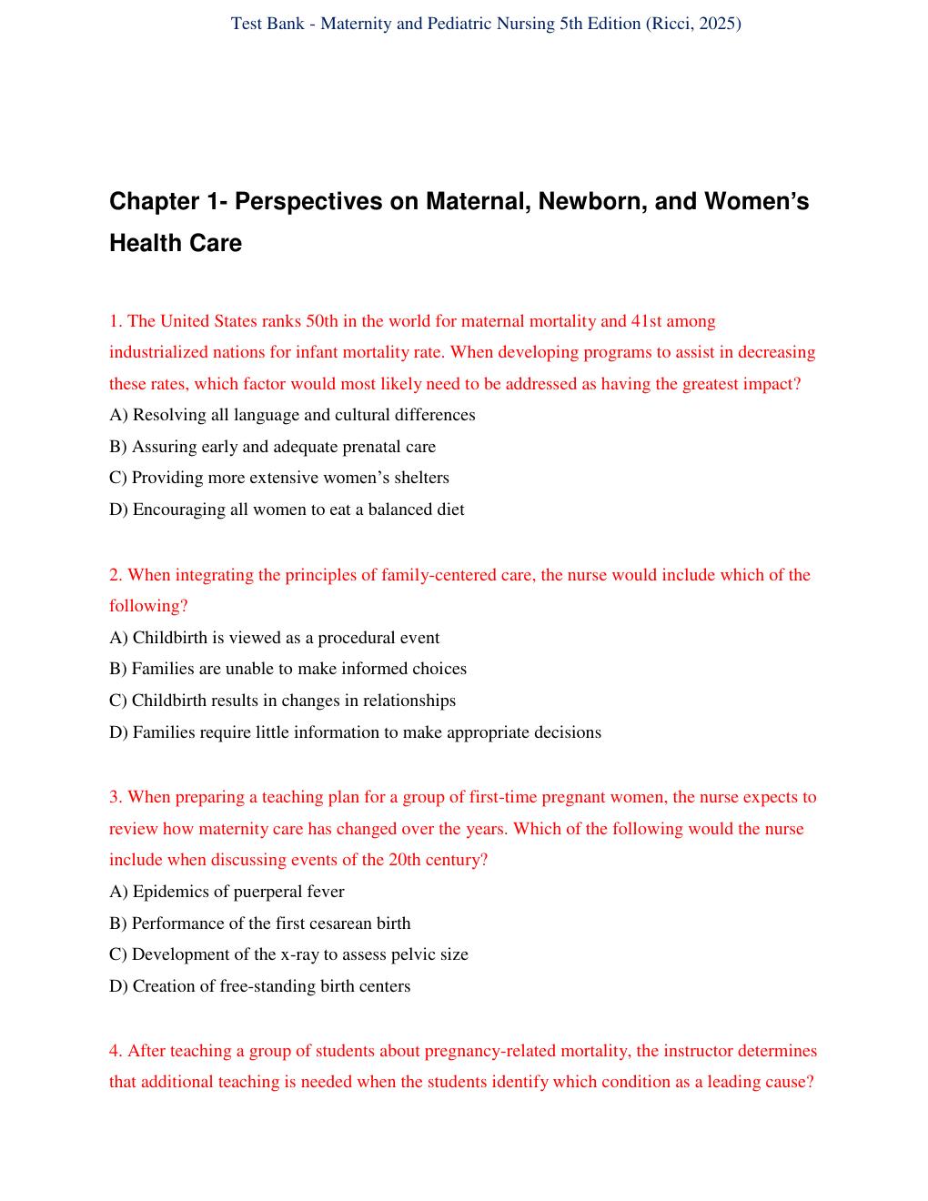 Preview page 4 of Test Bank for Maternity and Pediatric Nursing 5th Edition