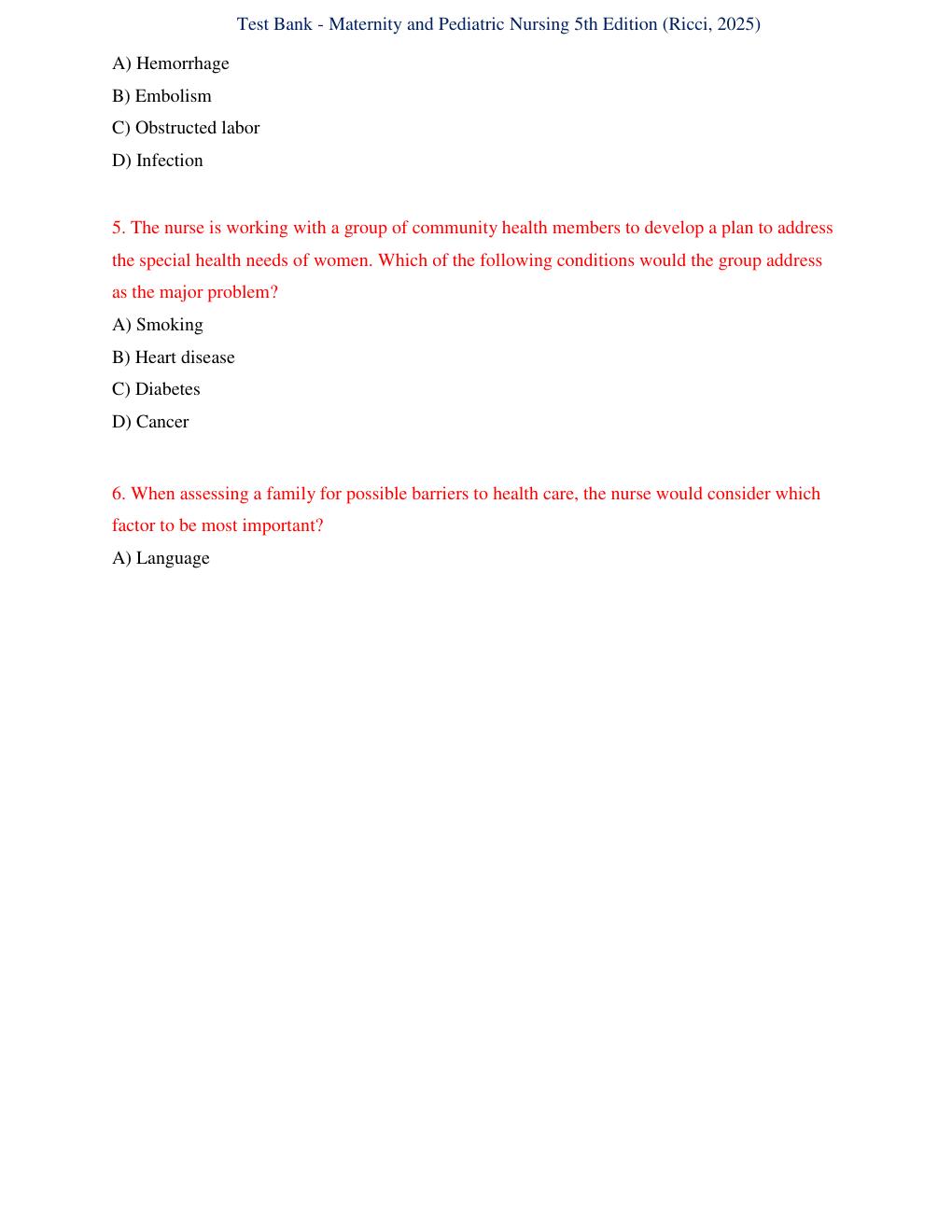 Preview page 5 of Test Bank for Maternity and Pediatric Nursing 5th Edition