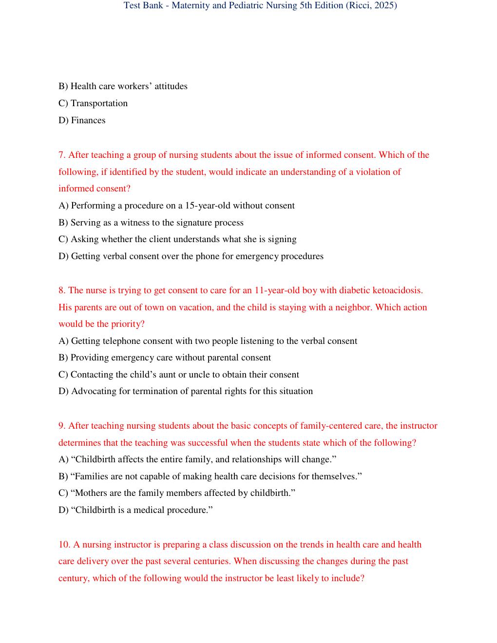 Preview page 6 of Test Bank for Maternity and Pediatric Nursing 5th Edition