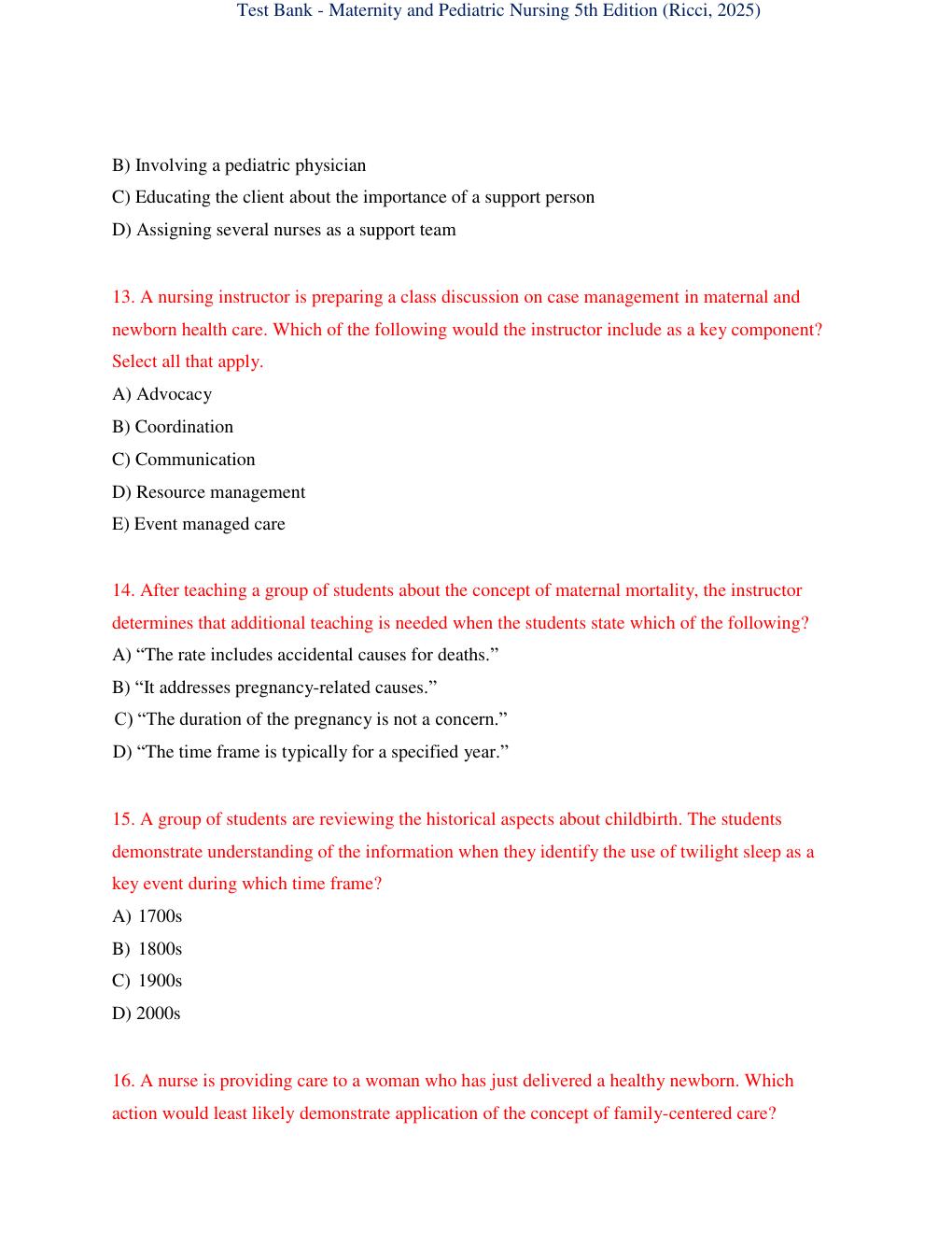 Preview page 8 of Test Bank for Maternity and Pediatric Nursing 5th Edition