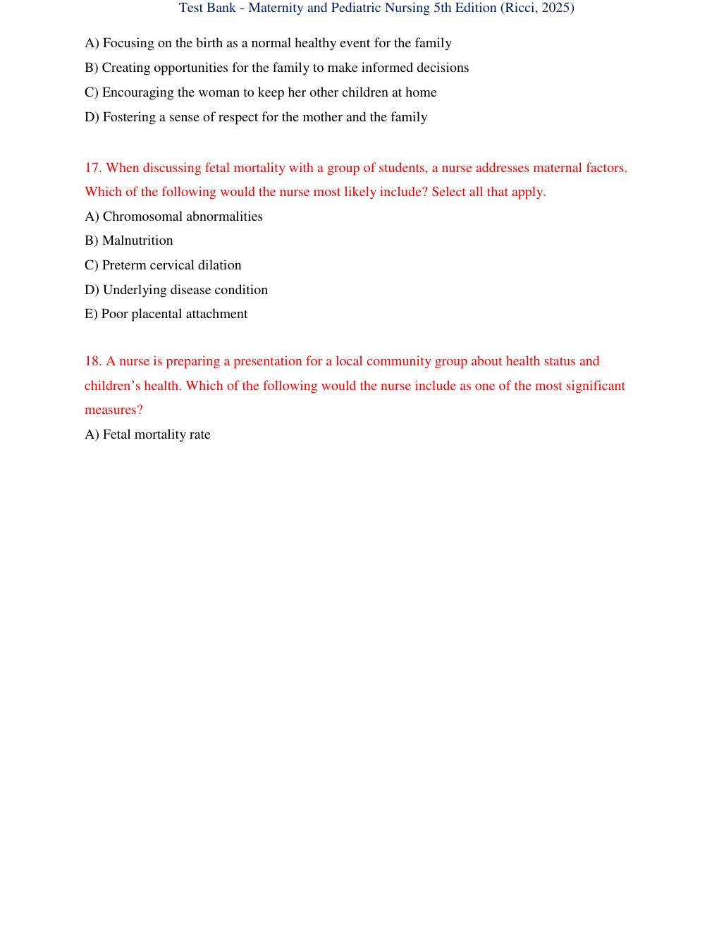 Preview page 9 of Test Bank for Maternity and Pediatric Nursing 5th Edition