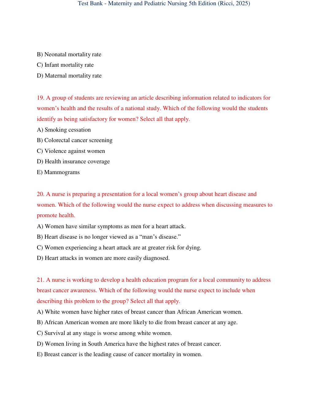 Preview page 10 of Test Bank for Maternity and Pediatric Nursing 5th Edition