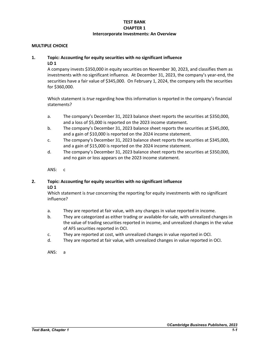 Preview page 2 of Advanced Accounting, 5th Edition by Susan Hamlen  TEST BANK