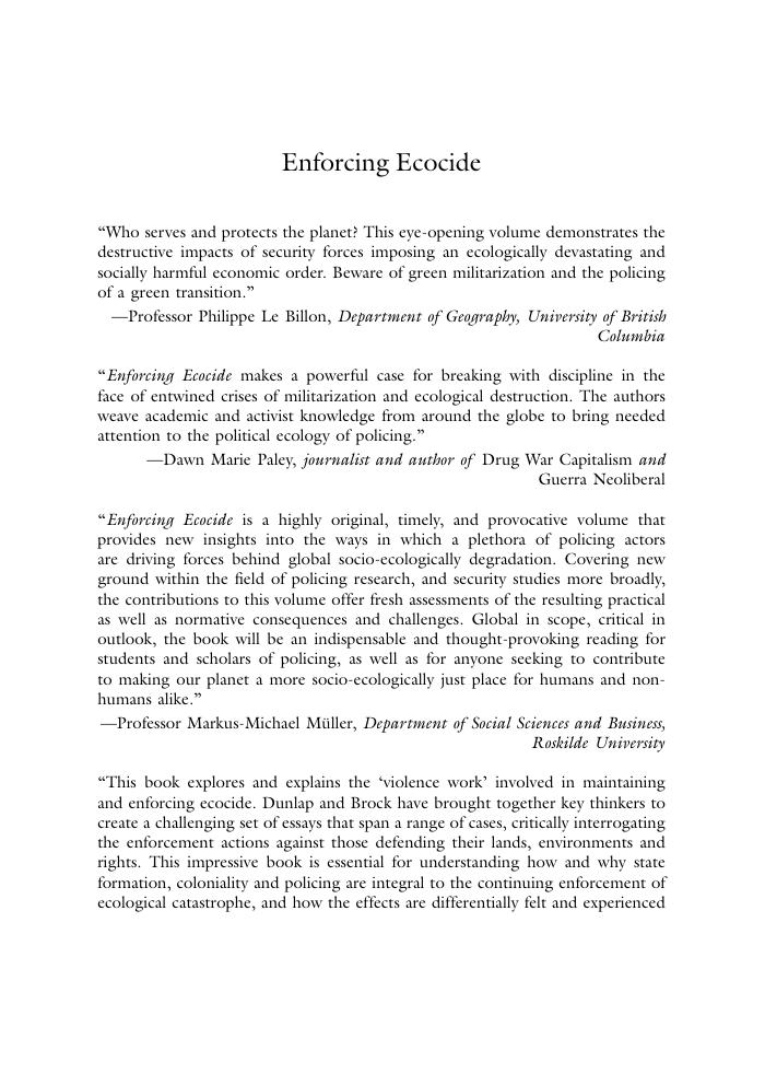 Preview page 2 of Enforcing Ecocide Power, Policing & Planetary Militarization, 1st Edition By Alexander Dunlap, Andrea Brock eBook