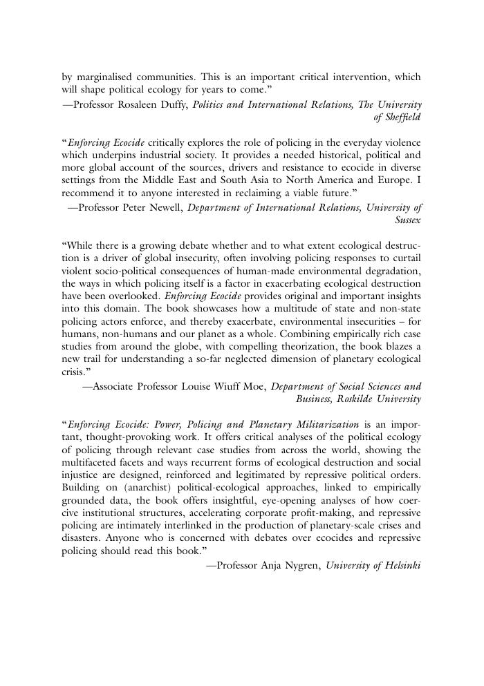 Preview page 3 of Enforcing Ecocide Power, Policing & Planetary Militarization, 1st Edition By Alexander Dunlap, Andrea Brock eBook
