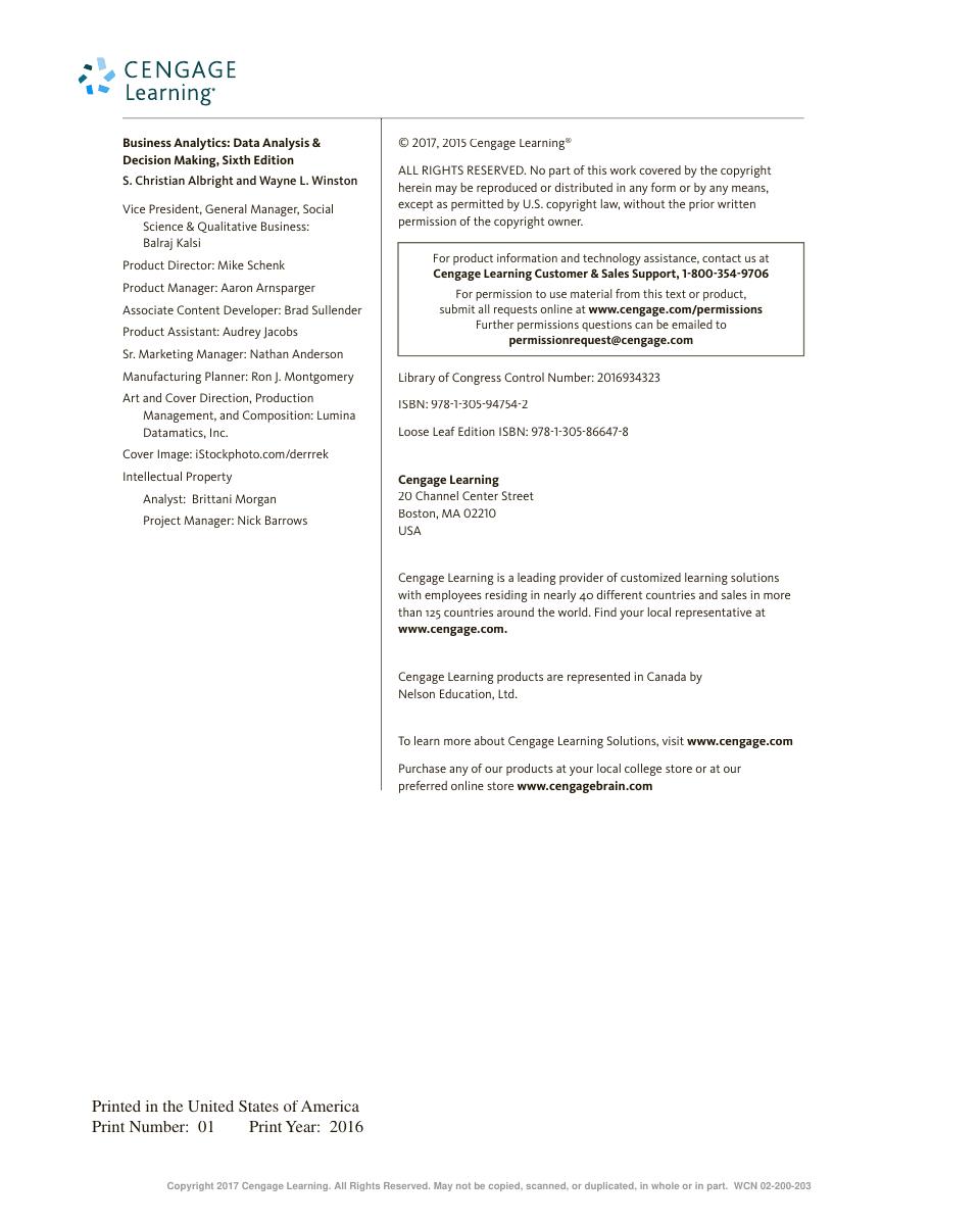 Preview page 7 of Business Analytics Data Analysis & Decision Making 6th Edition By S. Christian Albright, Wayne L. Winston eBook PDF