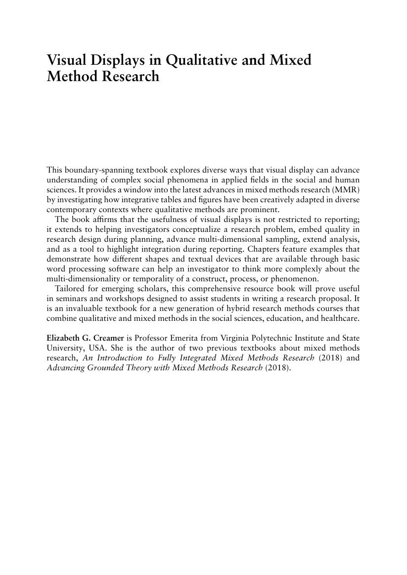 Preview page 4 of eBook Visual Displays in Qualitative and Mixed Method Research A Comprehensive Guide  1st Edition By Elizabeth G. Creame