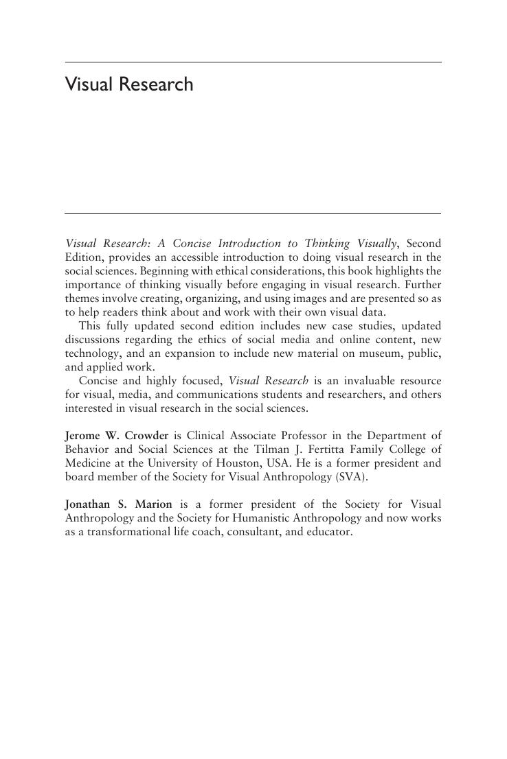 Preview page 2 of eBook Visual Research A Concise Introduction to Thinking Visually  2nd Edition By Jerome W. Crowder, Jonathan S. Marion