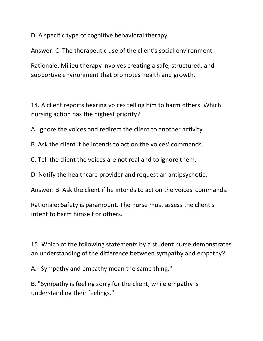Preview page 8 of PN3003 MIDTERM REVIEW MENTAL HEALTH DISORDERS & NURSING CONCEPTS Complete Practice Test .