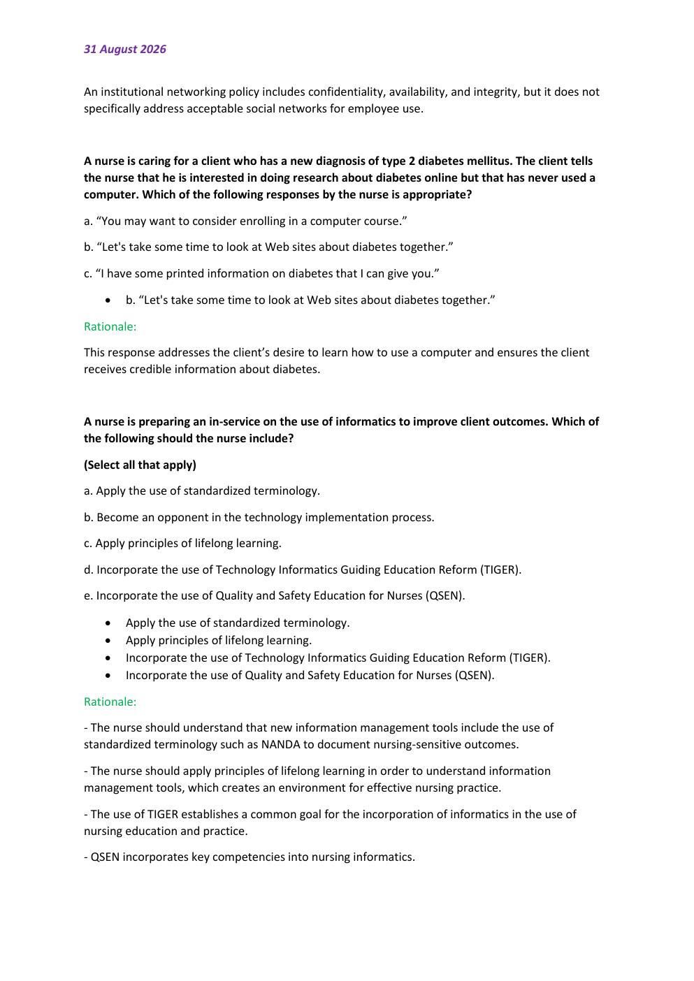 Preview page 2 of ATI: Nursing Informatics & Technology Practice  Assessment 2026/2027 Test Exam 70 comprehensive  questions | FREQUENTLY