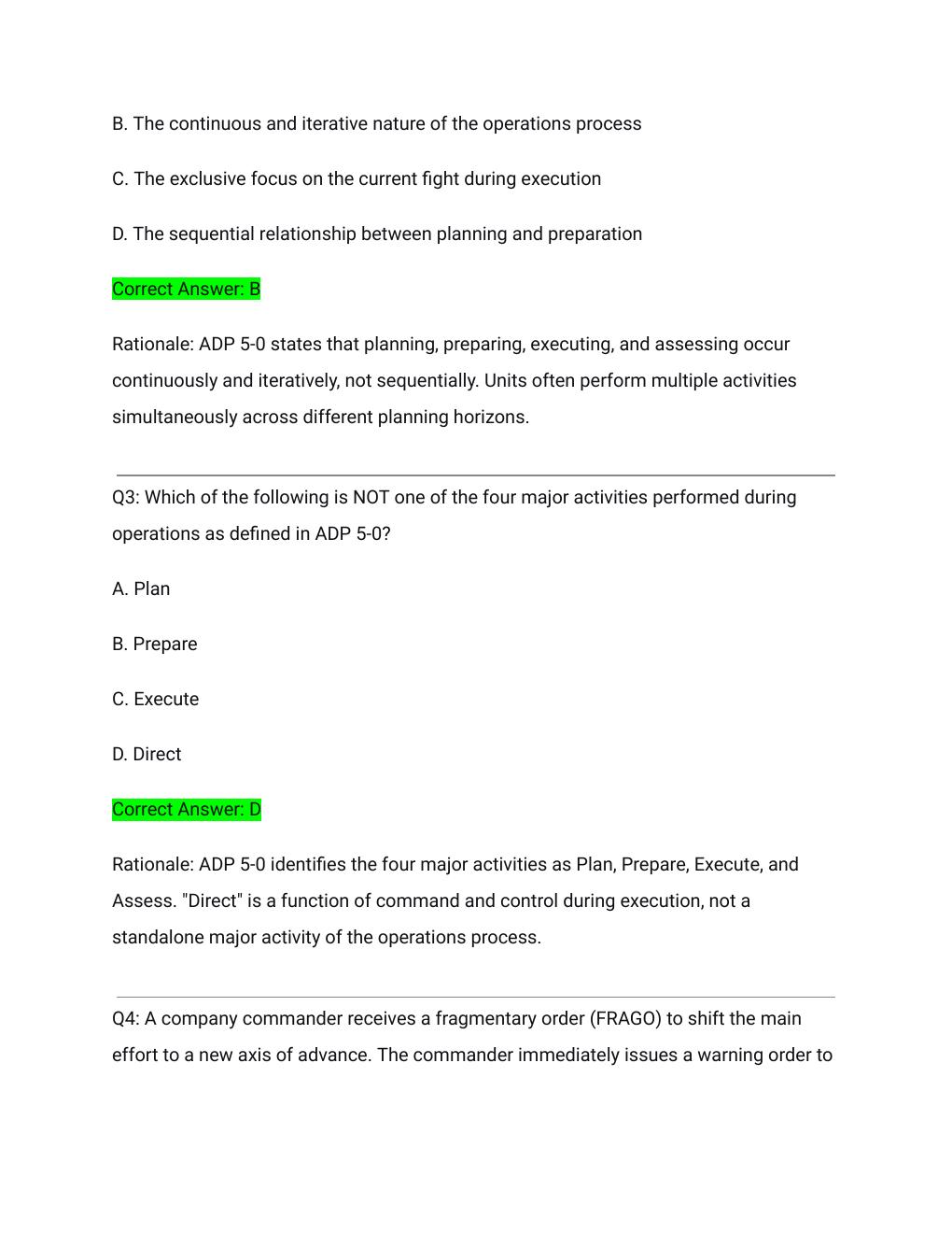 Preview page 2 of CCC Module 4 Post Test Actual Exam 2026/2027 – Operations Process & Mission Command Questions with Detailed Rationales |