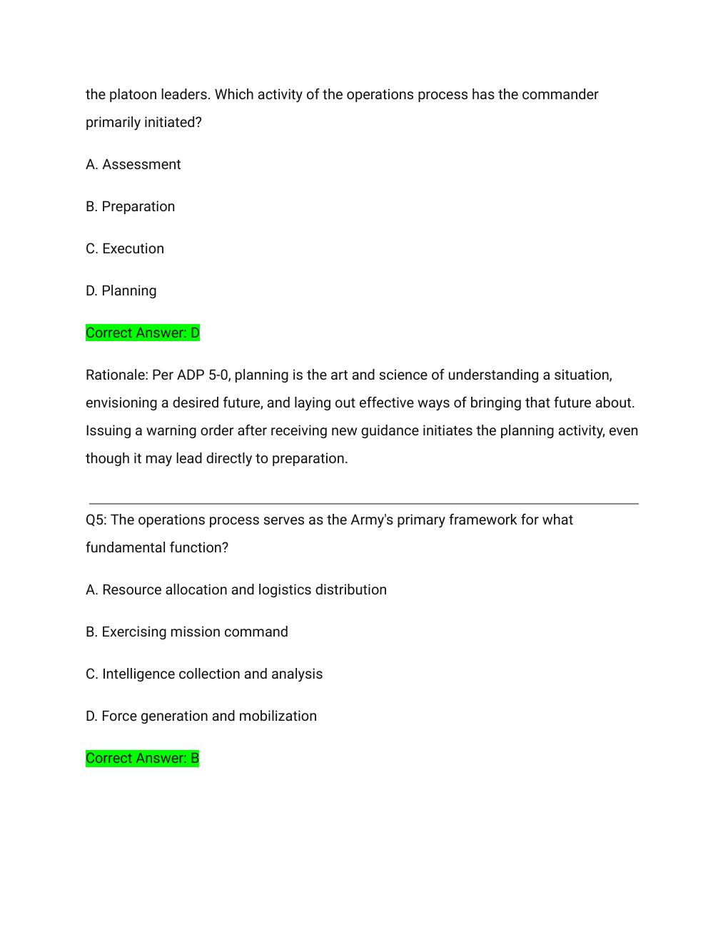Preview page 3 of CCC Module 4 Post Test Actual Exam 2026/2027 – Operations Process & Mission Command Questions with Detailed Rationales |