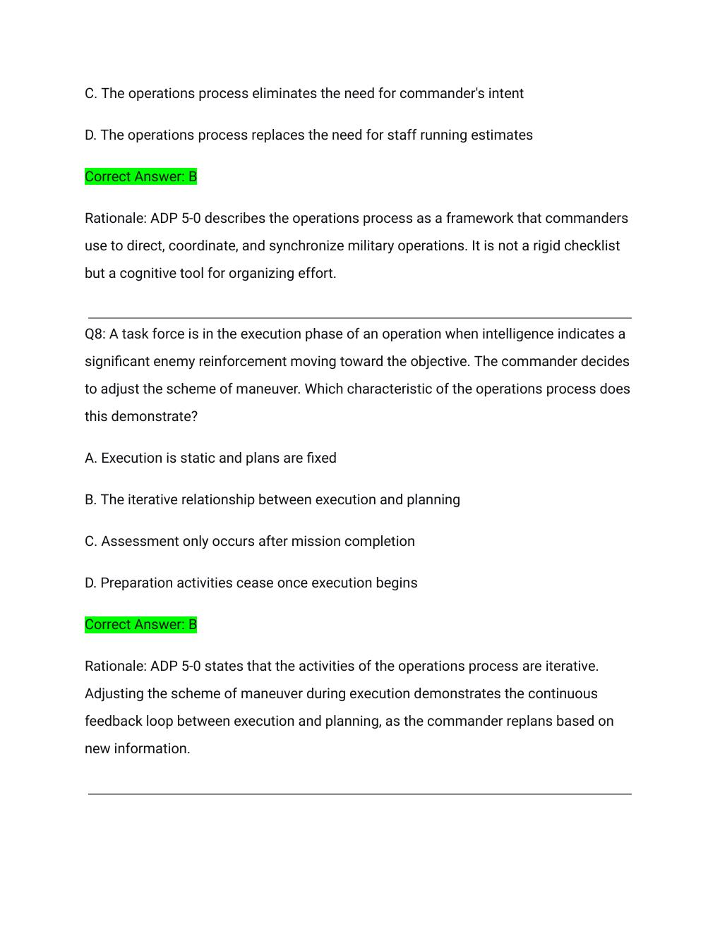 Preview page 5 of CCC Module 4 Post Test Actual Exam 2026/2027 – Operations Process & Mission Command Questions with Detailed Rationales |