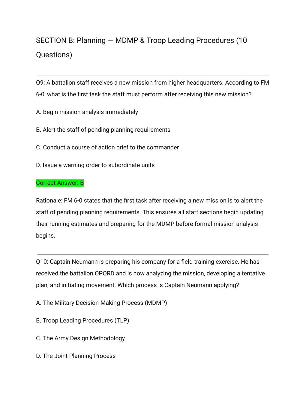 Preview page 6 of CCC Module 4 Post Test Actual Exam 2026/2027 – Operations Process & Mission Command Questions with Detailed Rationales |
