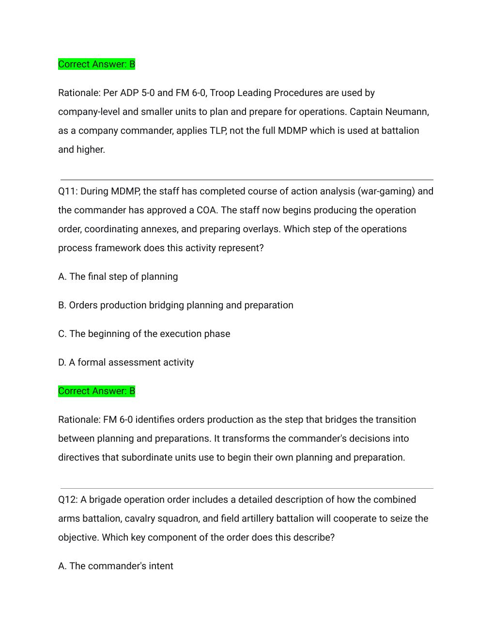 Preview page 7 of CCC Module 4 Post Test Actual Exam 2026/2027 – Operations Process & Mission Command Questions with Detailed Rationales |