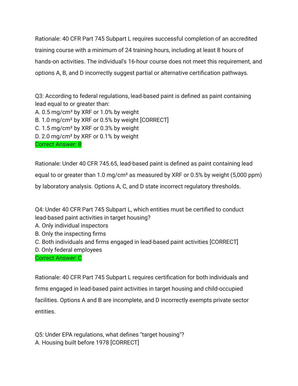 Preview page 2 of EPA Model Lead Inspector Exam Prep 2026/2027 – Complete Study Guide with Detailed Rationales | 100% Verified | Pass Guar
