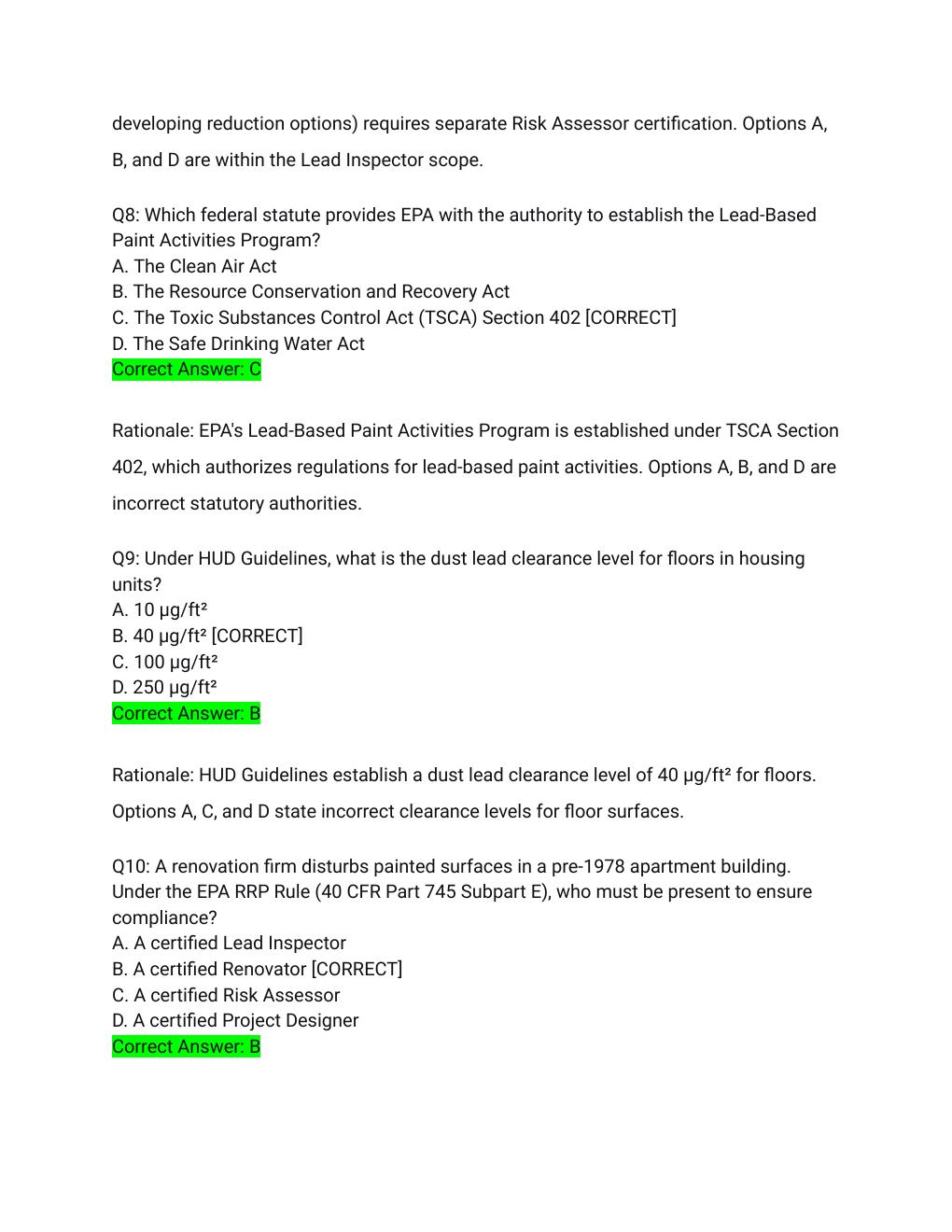 Preview page 4 of EPA Model Lead Inspector Exam Prep 2026/2027 – Complete Study Guide with Detailed Rationales | 100% Verified | Pass Guar